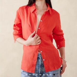 Banana Republic Perfect Linen Shirt Red
